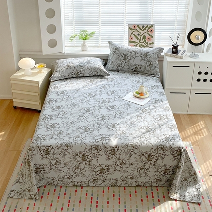 凯磊2025新款老粗布印花单品床单床单单件 灰调花影