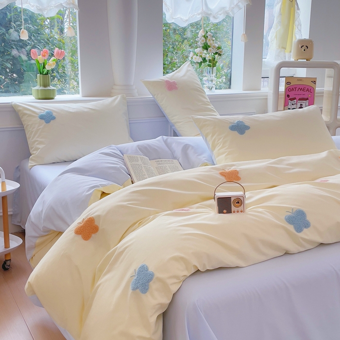 91家纺网 家纺一手货源 找家纺 锦觅家纺  2025新款奶油小清新毛巾绣全棉纯棉四件套-风格一（专版散花必须控价） 五彩斑斓