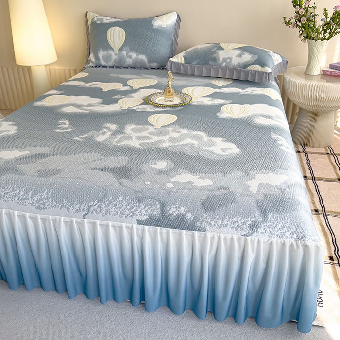 91家纺网 家纺一手货源 找家纺 冬然家纺 2025新款冰豆豆席子凉席床裙款 梦幻气球-灰