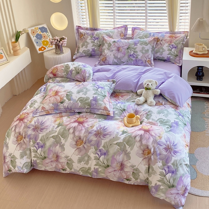 91家纺网 家纺一手货源 找家纺 星期三  2025年4月新款铂金全棉纯棉13372四件套 加微信有会员价 花的旅途