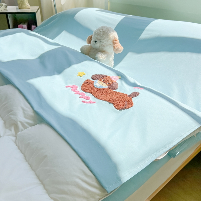 91家纺网 家纺一手货源 找家纺 柒星睡袋 2025新款款40支全棉纯色毛巾绣可拆分隔脏睡袋 帕皮狗 蓝