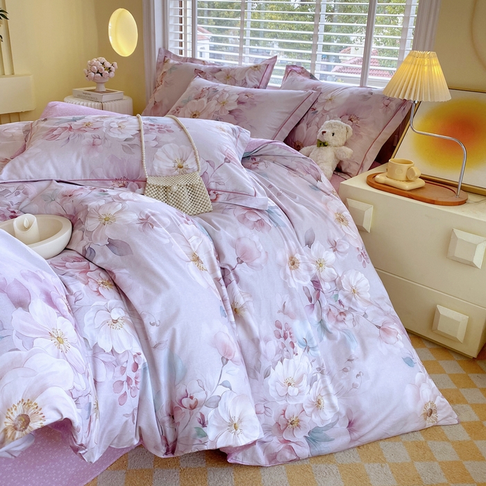 91家纺网 家纺一手货源 找家纺 星期三  2025年4月新款铂金全棉纯棉13372四件套 加微信有会员价 橙日幽香