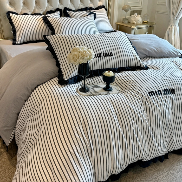 91家纺网 家纺一手货源 找家纺 （总）千希家纺2025新款法式花边水洗棉小香风绣花刺绣四件套