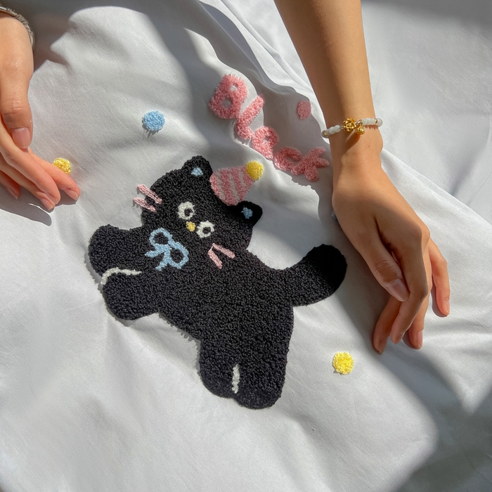 91家纺网 家纺一手货源 找家纺 柒星睡袋 2025新款款40支全棉纯色毛巾绣可拆分隔脏睡袋 黑猫 灰