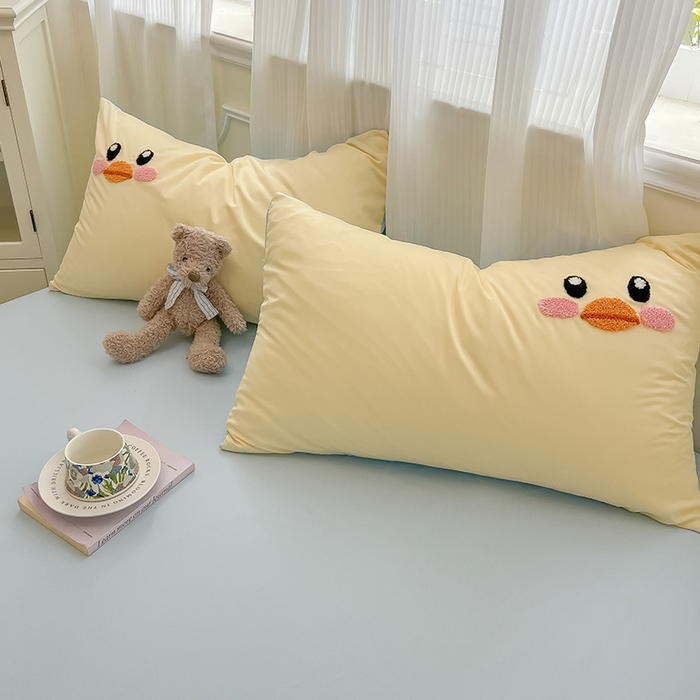 91家纺网 家纺一手货源 找家纺 眠帛家居 2025新款A类水洗皱皱纱毛巾绣夏被四件套 欢乐鸭