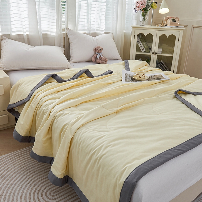 91家纺网 家纺一手货源 找家纺 被多多 2025新款全棉纯棉羽丝棉夏被夏凉被空调被 奶油黄