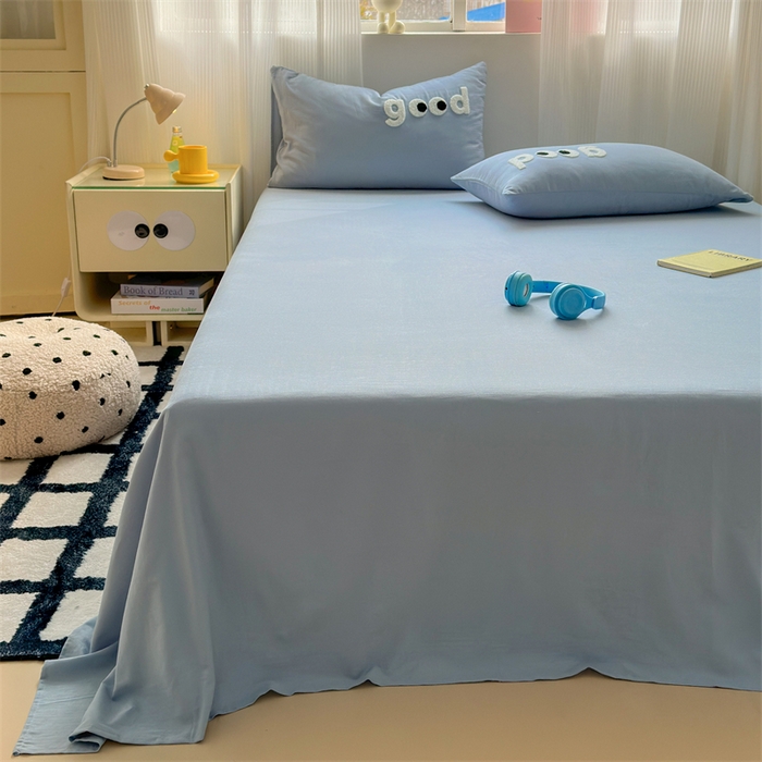 91家纺网 家纺一手货源 找家纺 丽涵家纺 2025新款全棉大雁纹单品床单床单三件套 good月光蓝