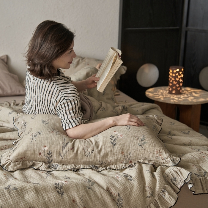 91家纺网 家纺一手货源 找家纺 安莱生活2025新款A类全棉双层皱皱纱夏凉被 夏被 织麦-咖