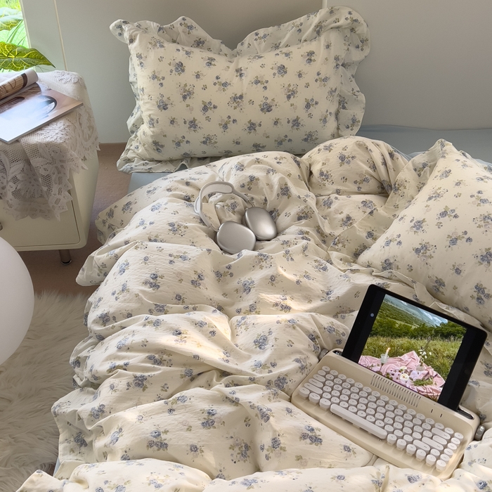 91家纺网 家纺一手货源 找家纺 希丞家居 2025新款云感提花双层纱花边四件套 微醺