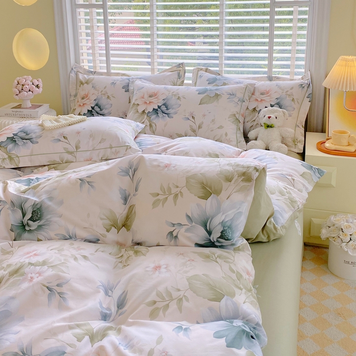 91家纺网 家纺一手货源 找家纺 星期三  2025年4月新款铂金全棉纯棉13372四件套 加微信有会员价 花几度-绿