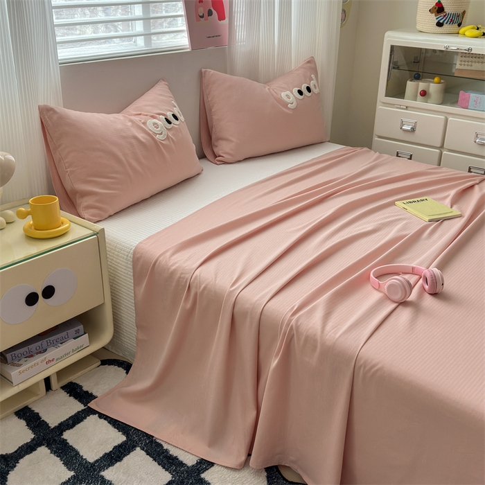 91家纺网 家纺一手货源 找家纺 丽涵家纺 2025新款全棉大雁纹单品床单床单三件套 good豆沙粉