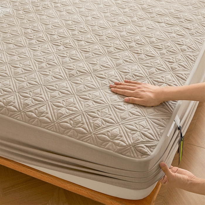 91家纺网 家纺一手货源 找家纺 3C 2025全棉蚕丝蛋白夹棉床笠 天星花-浅卡其