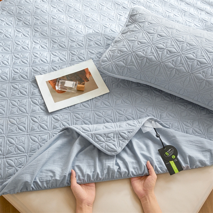 91家纺网 家纺一手货源 找家纺 3C 2025全棉蚕丝蛋白夹棉床笠 天星花-天空蓝