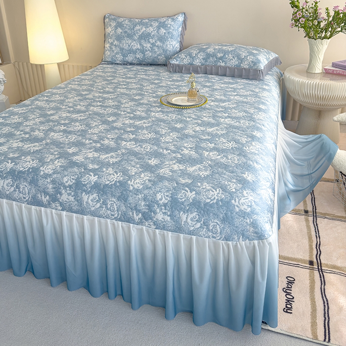 91家纺网 家纺一手货源 找家纺 冬然家纺 2025新款冰豆豆席子凉席床裙款 梦幻玫瑰-兰