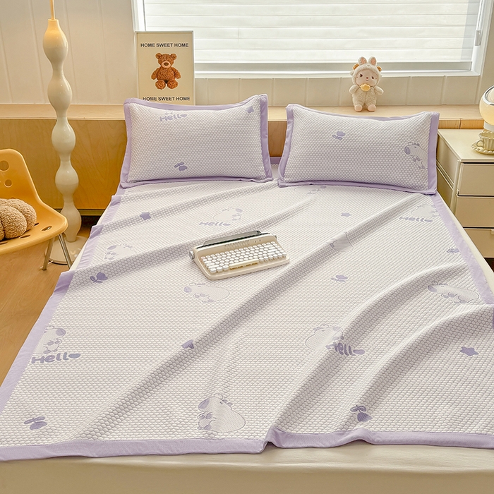 91家纺网 家纺一手货源 找家纺 绣女坊 2025新款冰豆豆提花凉席三件套 卡皮巴拉紫