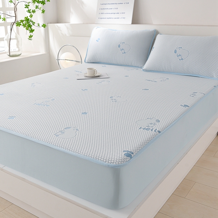 91家纺网 家纺一手货源 找家纺 梦之星 2025新款凉豆豆凉席三件套 卡比巴拉床笠款-蓝