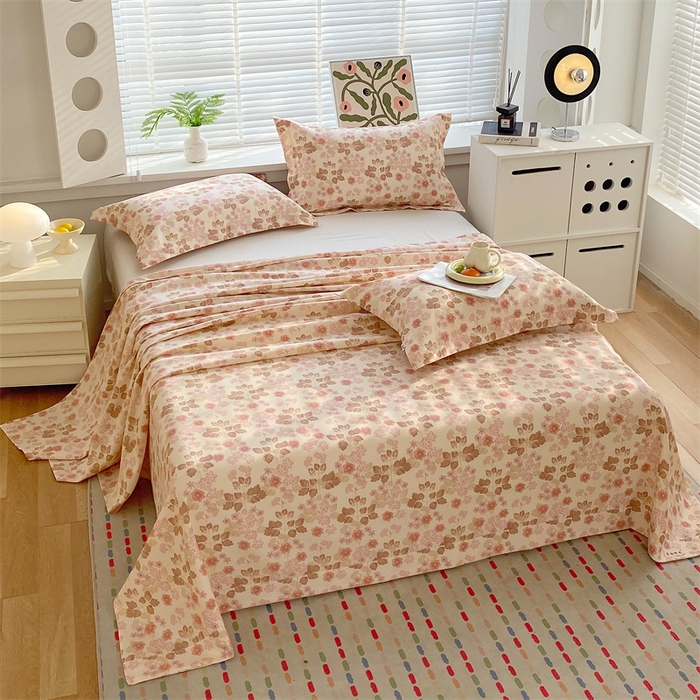 91家纺网 家纺一手货源 找家纺 凯磊2025新款老粗布印花单品床单床单单件 暖花甜梦