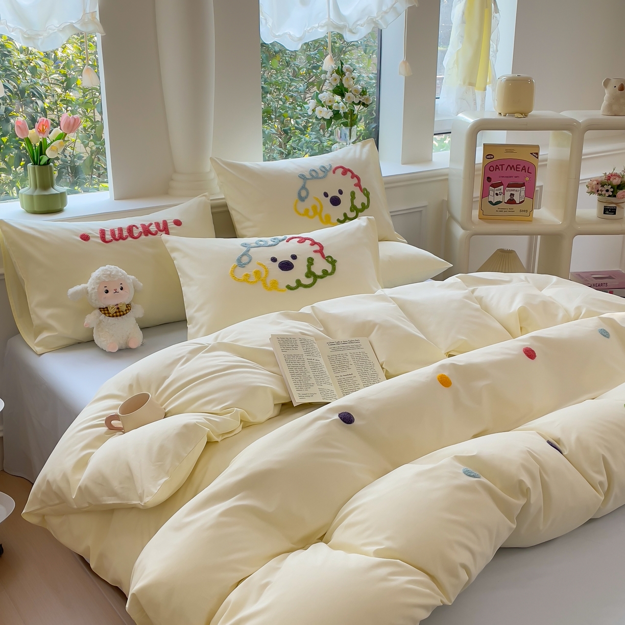 91家纺网 家纺一手货源 找家纺 （总）锦觅家纺  2025新款奶油小清新毛巾绣全棉纯棉四件套-风格一（专版散花必须控价）