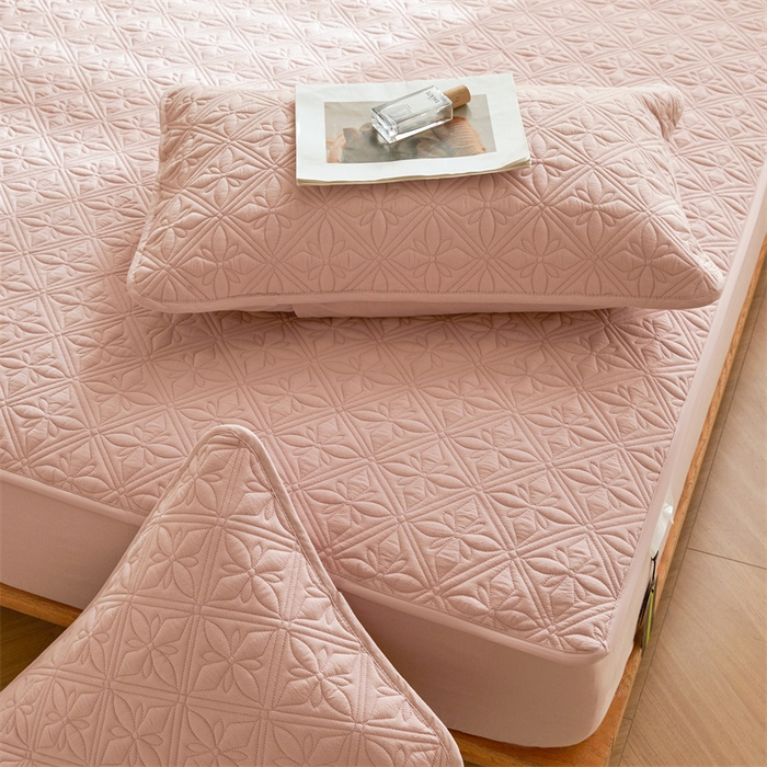 91家纺网 家纺一手货源 找家纺 3C 2025全棉蚕丝蛋白夹棉床笠 天星花-樱花粉