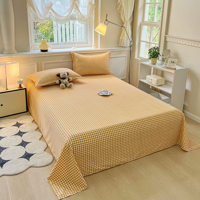 91家纺网 家纺一手货源 找家纺 馨乐家纺 2025新款亲肤印花芦荟棉单品床单第二批 心动黄