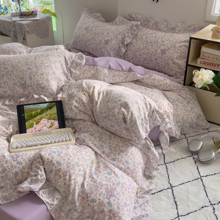 91家纺网 家纺一手货源 找家纺 （总）希丞家居 2025新款云感提花双层纱花边四件套