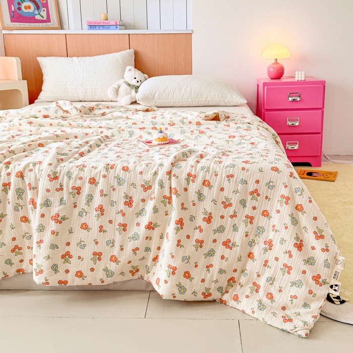 91家纺网 家纺一手货源 找家纺 薇玛仕 2025新款A类全棉双层皱皱纱印花款大豆夏凉被空调被儿童被被子被芯 果乐花园