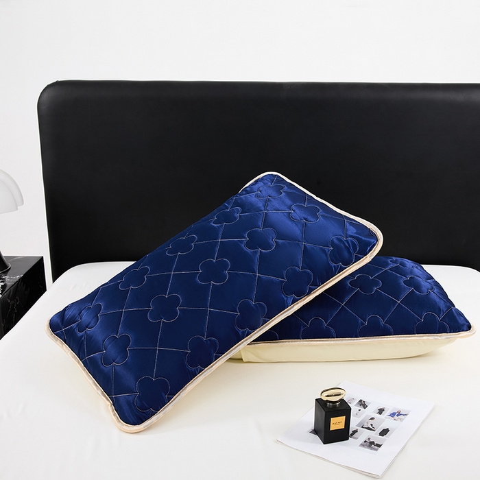 91家纺网 家纺一手货源 找家纺 梦舒羽 2025新款夏季冰丝凉感夹棉枕套单人一对装可水洗加厚枕头套宿舍48x74cm枕芯套 夹棉加厚-深海蓝