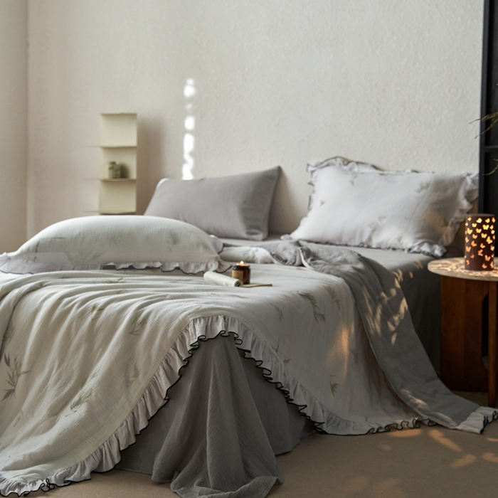 91家纺网 家纺一手货源 找家纺 安莱生活2025新款A类全棉双层皱皱纱夏凉被 夏被  水竹烟