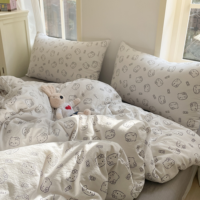 91家纺网 家纺一手货源 找家纺 初念 2025新款云感针织双层纱三件套-四件套【提供买家秀】 猫咪恋人