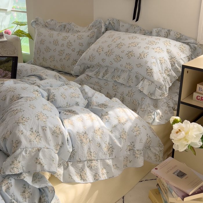 91家纺网 家纺一手货源 找家纺 希丞家居 2025新款云感提花双层纱花边四件套 小香芝士