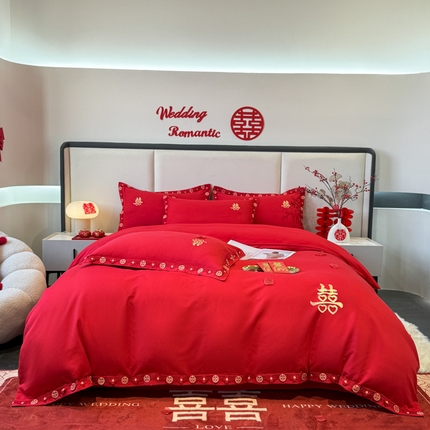 91家纺网 家纺一手货源 找家纺 （总）花愿（原花纪） 水洗棉刺绣婚庆四件套