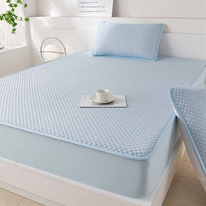 91家纺网 家纺一手货源 找家纺 梦之星 2025新款凉豆豆凉席三件套 纯色床笠款-蓝