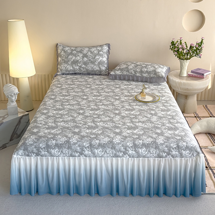 91家纺网 家纺一手货源 找家纺 冬然家纺 2025新款冰豆豆席子凉席床裙款 梦幻玫瑰-灰