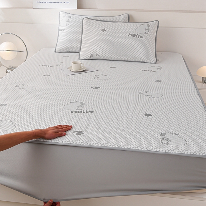 91家纺网 家纺一手货源 找家纺 梦之星 2025新款凉豆豆凉席三件套 卡比巴拉床笠款-灰