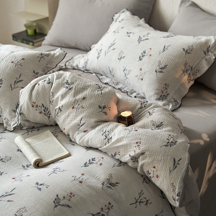 91家纺网 家纺一手货源 找家纺 安莱生活2025年新款全棉精梳棉双层纱绉纱数码印花四件套及夏凉被系列3 织麦-白