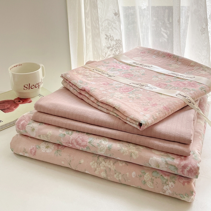 91家纺网 家纺一手货源 找家纺 初念 2025新款云感针织双层纱三件套-四件套【提供买家秀】 爱如星辰