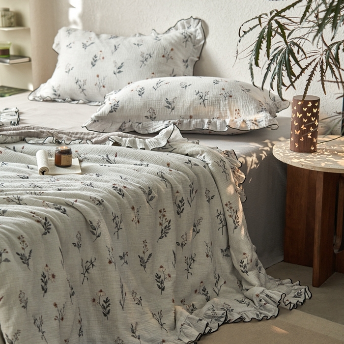 91家纺网 家纺一手货源 找家纺 安莱生活2025新款A类全棉双层皱皱纱夏凉被 夏被  织麦-白