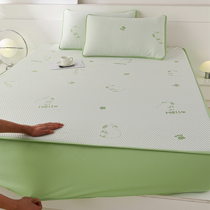 91家纺网 家纺一手货源 找家纺 梦之星 2025新款凉豆豆凉席三件套 卡比巴拉床笠款-绿