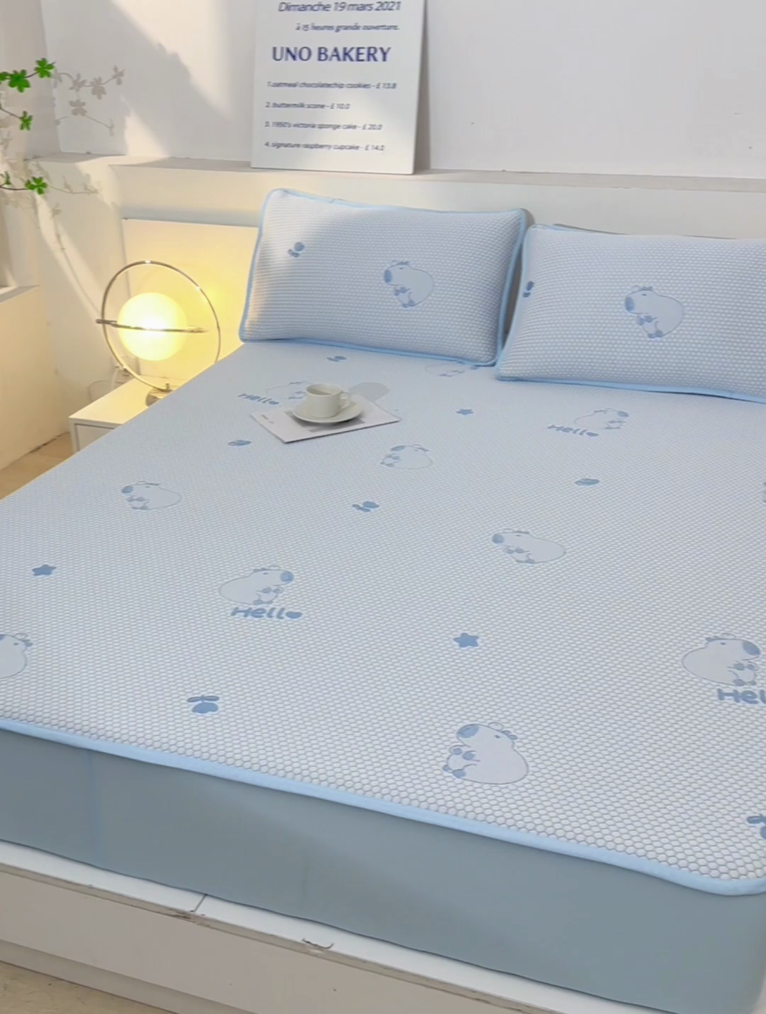 91家纺网 家纺一手货源 找家纺 梦之星 2025新款凉豆豆凉席三件套 卡比巴拉床笠款-蓝