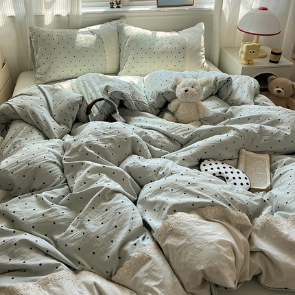 韩都家居  2025春夏新款蕾丝花边云感双层纱四件套 原素