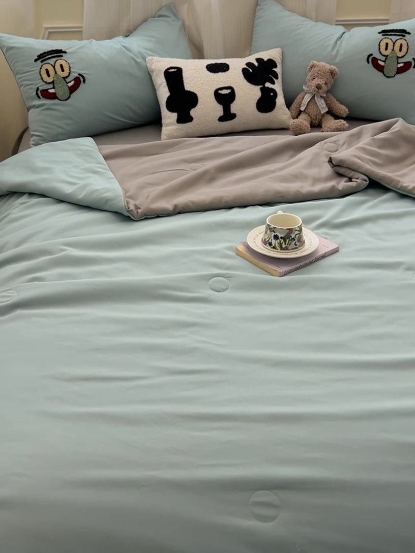 91家纺网 家纺一手货源 找家纺 眠帛家居 2025新款A类水洗皱皱纱毛巾绣夏被四件套 章鱼哥