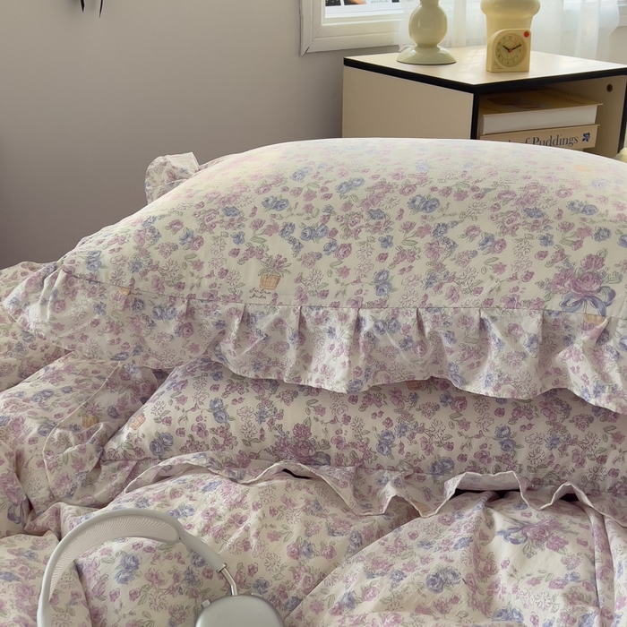 91家纺网 家纺一手货源 找家纺 希丞家居 2025新款云感提花双层纱花边四件套 花海