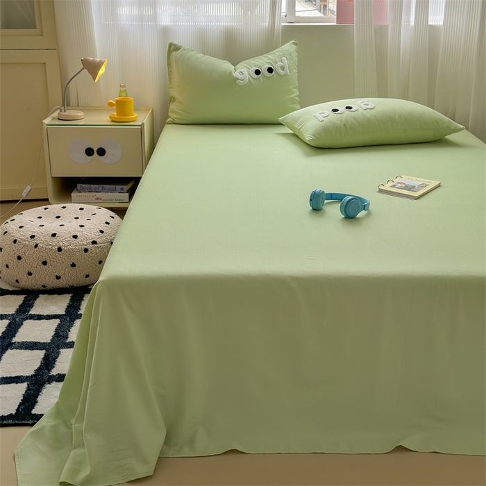 91家纺网 家纺一手货源 找家纺 丽涵家纺 2025新款全棉大雁纹单品床单床单三件套 good豆绿色