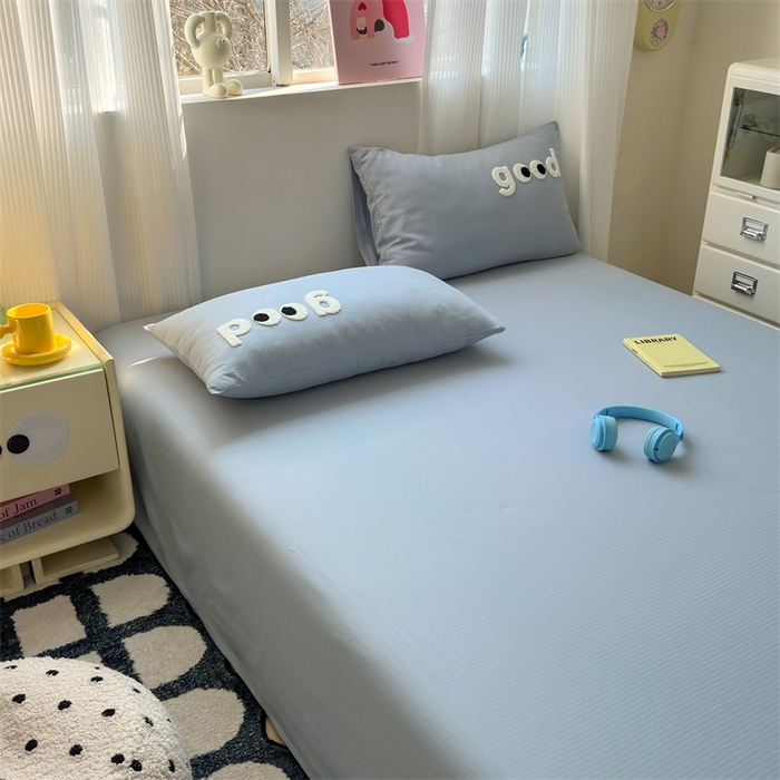 91家纺网 家纺一手货源 找家纺 丽涵家纺 2025新款全棉大雁纹单品床单床单三件套 good月光蓝