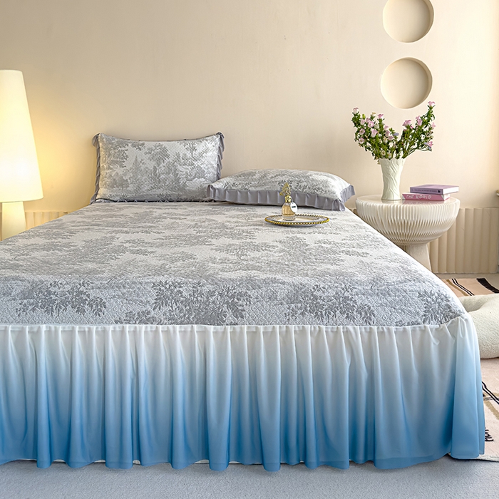 91家纺网 家纺一手货源 找家纺 冬然家纺 2025新款冰豆豆席子凉席床裙款 梦幻森林-灰