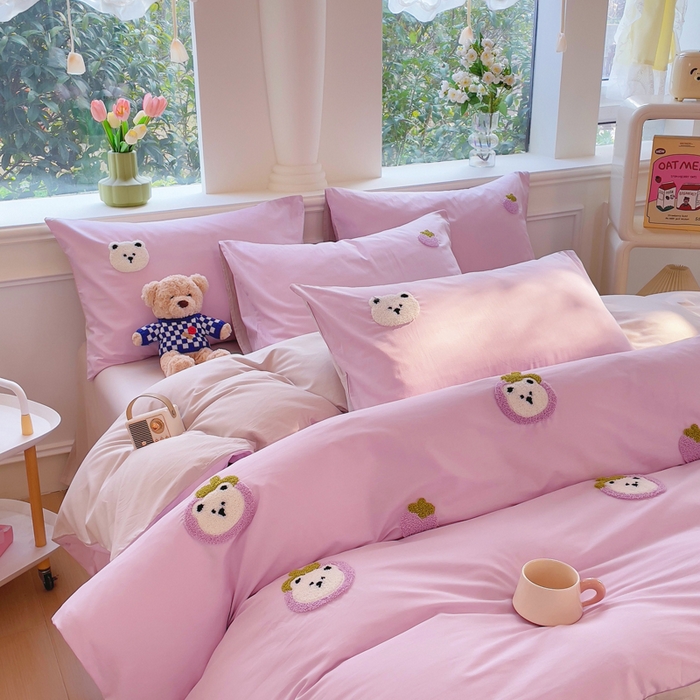 91家纺网 家纺一手货源 找家纺 锦觅家纺 2025新款奶油小清新毛巾绣全棉纯棉四件套-风格一（专版散花必须控价） 甜蜜幸福