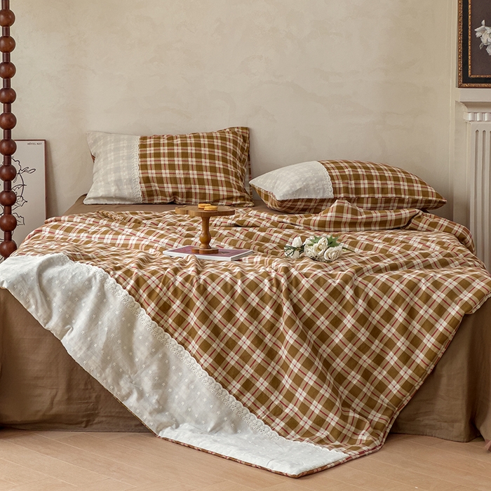 91家纺网 家纺一手货源 找家纺 曼町家居 2025春夏新款全棉纯棉双层纱法式镂空立体大花边夏被夏凉被空调被四件套 流苏