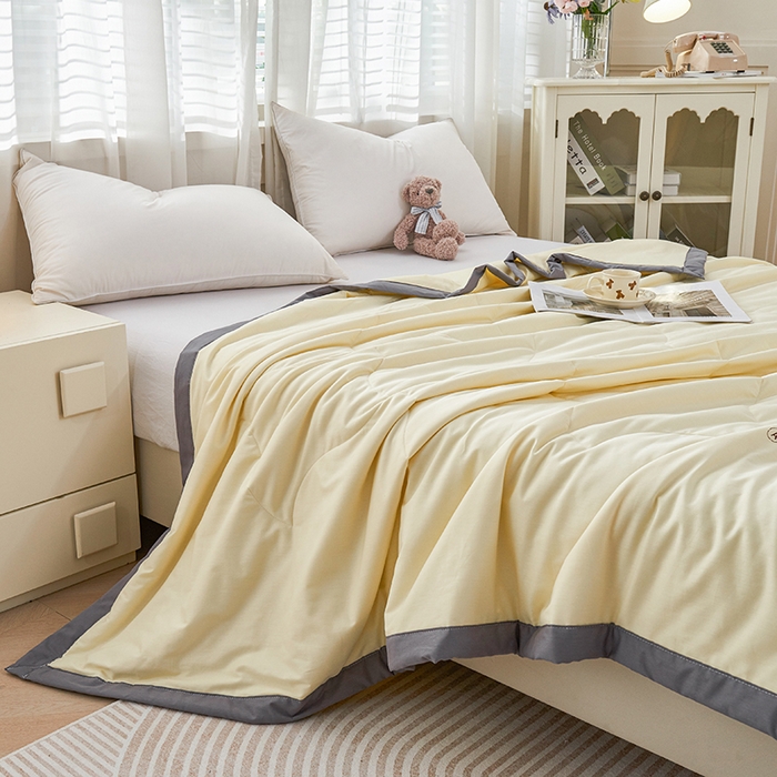 91家纺网 家纺一手货源 找家纺 被多多 2025新款全棉纯棉羽丝棉夏被夏凉被空调被 奶油黄