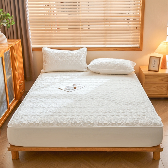 91家纺网 家纺一手货源 找家纺 3C 2025全棉蚕丝蛋白夹棉床笠 天星花-云朵白