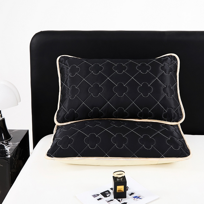 91家纺网 家纺一手货源 找家纺 梦舒羽 2025新款夏季冰丝凉感夹棉枕套单人一对装可水洗加厚枕头套宿舍48x74cm枕芯套 夹棉加厚-尊贵黑